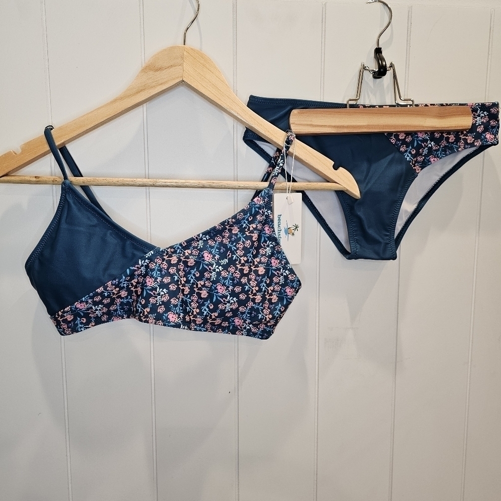 Beachsissi Bikini Women's Size Small Blue Floral Swimsuit Summer Boating Beach